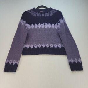 Mac‎ & Jac Sweater Womens Medium Purple Fair Isle Wool Blend Knit Crop Pullover